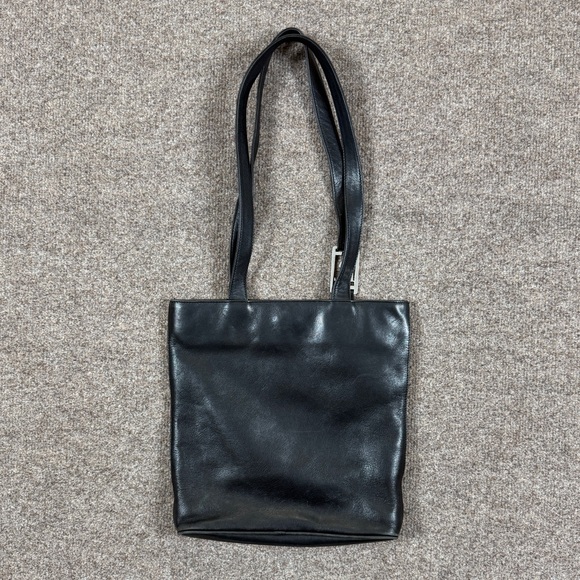 Ralph Lauren Black Leather Tote Shoulder Hand Bag Silver Hardware Vintage 90s - Picture 2 of 12
